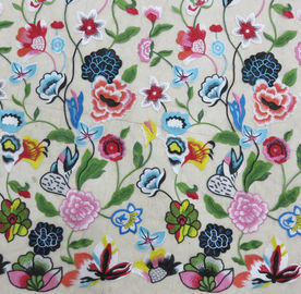 Multi - Color Floral Embroidered Lace Fabric , Crochet Fashion Textiles supplier