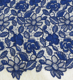 Stretchy Polyester Floral Navy Blue Lace Fabric Trimming Custom Printed supplier
