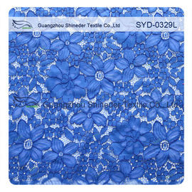 Blue Corded Lace Fabric For Wedding Dresses / High Fashion Lace Fabrics supplier