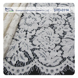 White Corded Bridal Lace Fabric For Wedding , Embroidery Lace Fabric supplier
