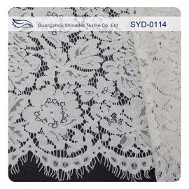 White Corded Bridal Lace Fabric For Wedding , Embroidery Lace Fabric supplier