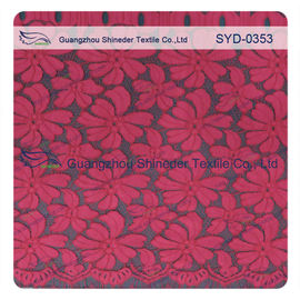 Red Nylon Corded Fashion Swiss Wedding Dress Lace Fabric , Embroidered supplier