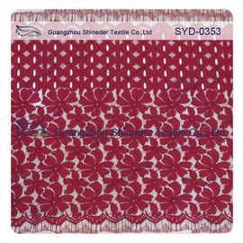 Red Nylon Corded Fashion Swiss Wedding Dress Lace Fabric , Embroidered supplier