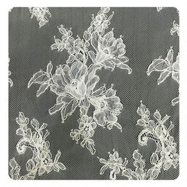 Ivory Eyelash Chantilly Lace Trim , Bridal Cream Cord Lace Fabric supplier