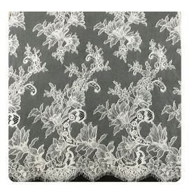 Ivory Eyelash Chantilly Lace Trim , Bridal Cream Cord Lace Fabric supplier