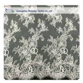 Ivory Eyelash Chantilly Lace Trim , Bridal Cream Cord Lace Fabric supplier