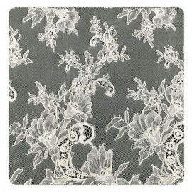 Ivory Eyelash Chantilly Lace Trim , Bridal Cream Cord Lace Fabric supplier