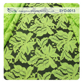 Green And Black Cotton Nylon Cord Lace Fabric For Lady Garment , Leaf Pattern supplier