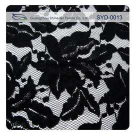 Green And Black Cotton Nylon Cord Lace Fabric For Lady Garment , Leaf Pattern supplier