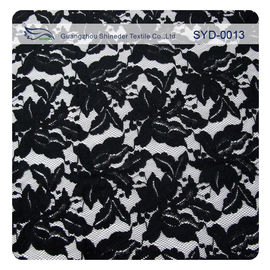 Green And Black Cotton Nylon Cord Lace Fabric For Lady Garment , Leaf Pattern supplier