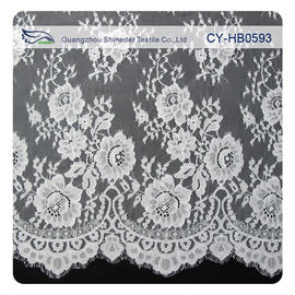 Chantily Nylon Lace Fabric For Wedding Dresses , Scalloped Floral Lace Fabric supplier