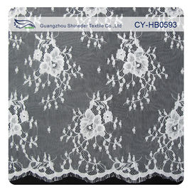 Chantily Nylon Lace Fabric For Wedding Dresses , Scalloped Floral Lace Fabric supplier