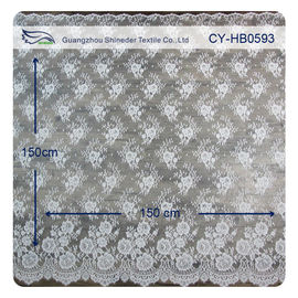 Chantily Nylon Lace Fabric For Wedding Dresses , Scalloped Floral Lace Fabric supplier