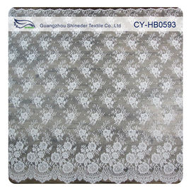 Chantily Nylon Lace Fabric For Wedding Dresses , Scalloped Floral Lace Fabric supplier