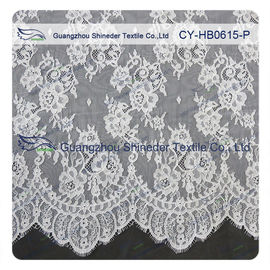 Chantilly Lace Fabric Eyelash Lace Trim For Womens Dress , White And Gray supplier