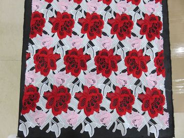 Heavy Three Color Embroidered Crochet Lace Fabric / Dressmaking Fabric supplier