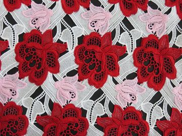 Heavy Three Color Embroidered Crochet Lace Fabric / Dressmaking Fabric supplier