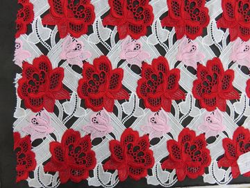 Heavy Three Color Embroidered Crochet Lace Fabric / Dressmaking Fabric supplier