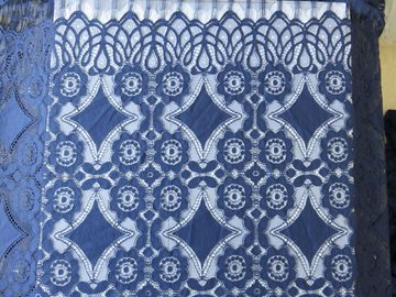 Beautiful Deep Blue Geometric Cotton Nylon Stretch Lace Fabric / Lace Curtain Fabric supplier