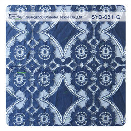 Beautiful Deep Blue Geometric Cotton Nylon Stretch Lace Fabric / Lace Curtain Fabric supplier