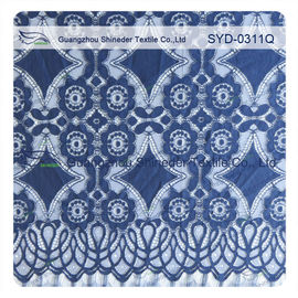 Beautiful Deep Blue Geometric Cotton Nylon Stretch Lace Fabric / Lace Curtain Fabric supplier