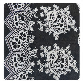 Beautiful Black Floral Polyester Cotton Lace Fabric , Fashion Swiss Lace Fabric supplier