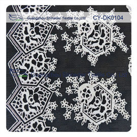 Beautiful Black Floral Polyester Cotton Lace Fabric , Fashion Swiss Lace Fabric supplier