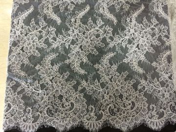 Delicate White Scalloped Chantilly Lace Lingerie , Bridal Corded Lace Fabric supplier