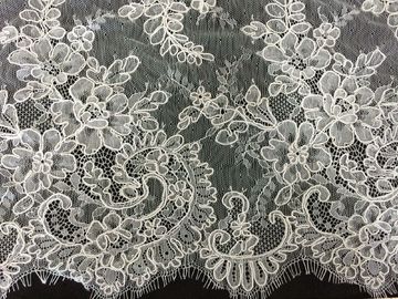 Delicate White Scalloped Chantilly Lace Lingerie , Bridal Corded Lace Fabric supplier