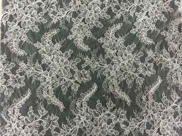 Delicate White Scalloped Chantilly Lace Lingerie , Bridal Corded Lace Fabric supplier