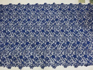 Royal Blue Cord Floral Embroidered Lace Fabric Handwork For Woman Dress supplier