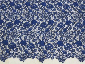 Royal Blue Cord Floral Embroidered Lace Fabric Handwork For Woman Dress supplier