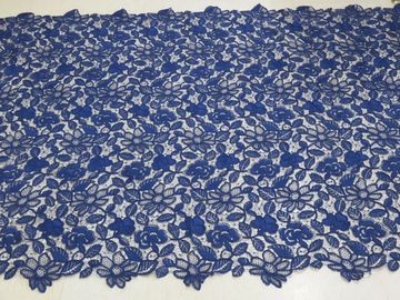 Royal Blue Cord Floral Embroidered Lace Fabric Handwork For Woman Dress supplier