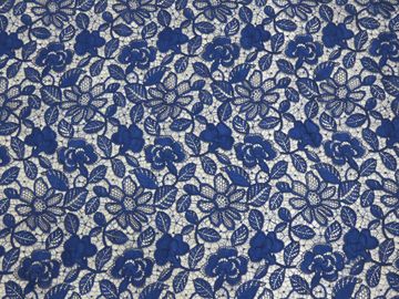 Royal Blue Cord Floral Embroidered Lace Fabric Handwork For Woman Dress supplier