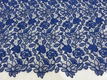 Royal Blue Cord Floral Embroidered Lace Fabric Handwork For Woman Dress supplier
