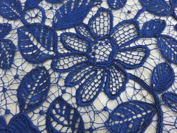 Royal Blue Cord Floral Embroidered Lace Fabric Handwork For Woman Dress supplier