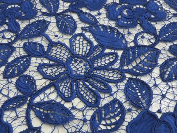 Royal Blue Cord Floral Embroidered Lace Fabric Handwork For Woman Dress supplier